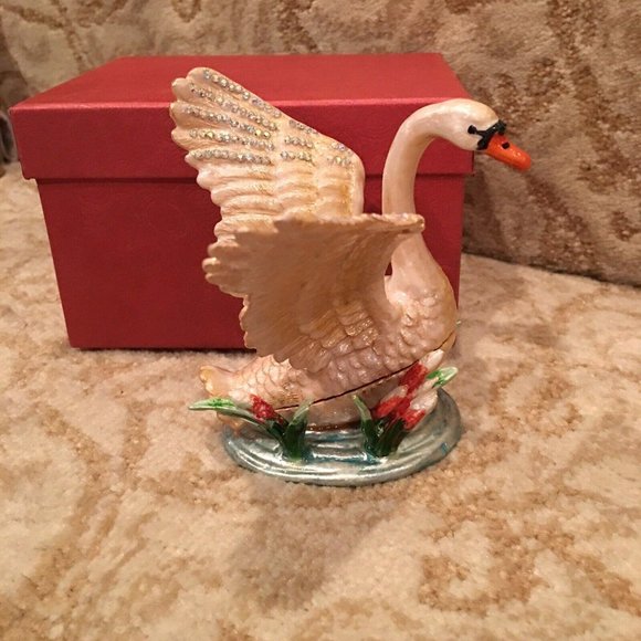 Other - Great Gift!! Beautiful Mini Swan Bird Trinket Box Crystal Decor Easter